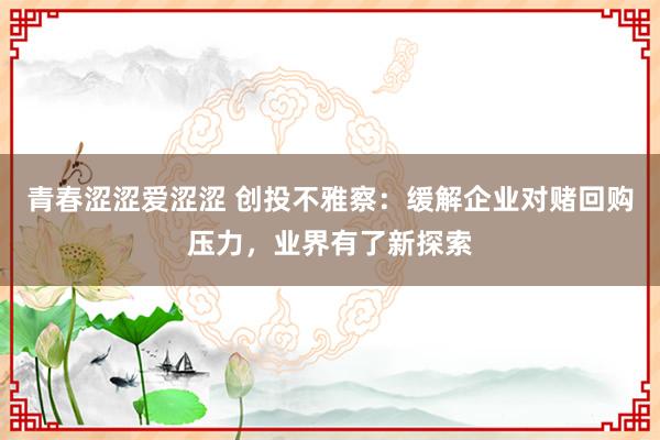 青春涩涩爱涩涩 创投不雅察：缓解企业对赌回购压力，业界有了新探索