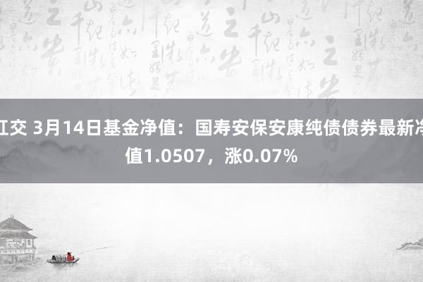 肛交 3月14日基金净值：国寿安保安康纯债债券最新净值1.0507，涨0.07%