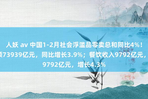 人妖 av 中国1-2月社会浮滥品零卖总和同比4%！商品零卖额73939亿元，同比增长3.9%；餐饮收入9792亿元，增长4.3%