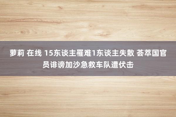 萝莉 在线 15东谈主罹难1东谈主失散 荟萃国官员诽谤加沙急救车队遭伏击