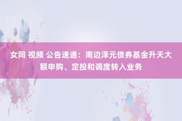 女同 视频 公告速递：南边泽元债券基金升天大额申购、定投和调度转入业务