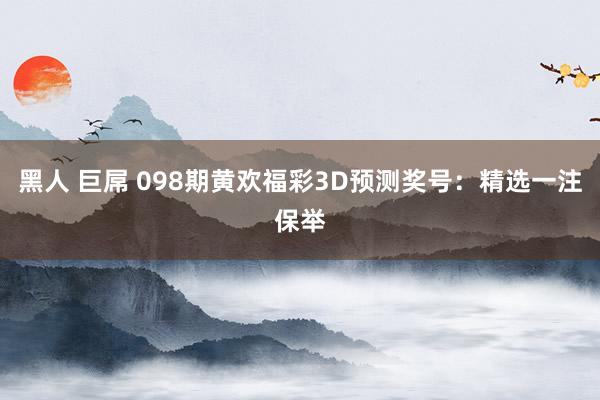 黑人 巨屌 098期黄欢福彩3D预测奖号：精选一注保举