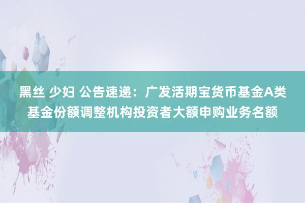 黑丝 少妇 公告速递：广发活期宝货币基金A类基金份额调整机构投资者大额申购业务名额